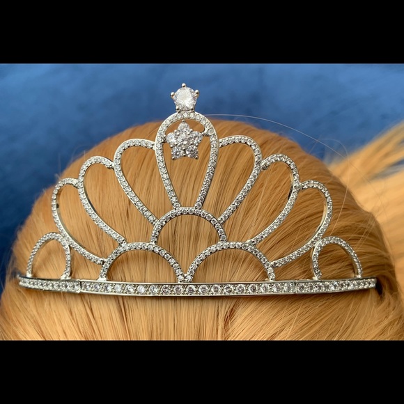 CZ silver tiara crown bridal pageant wedding prom main image 4